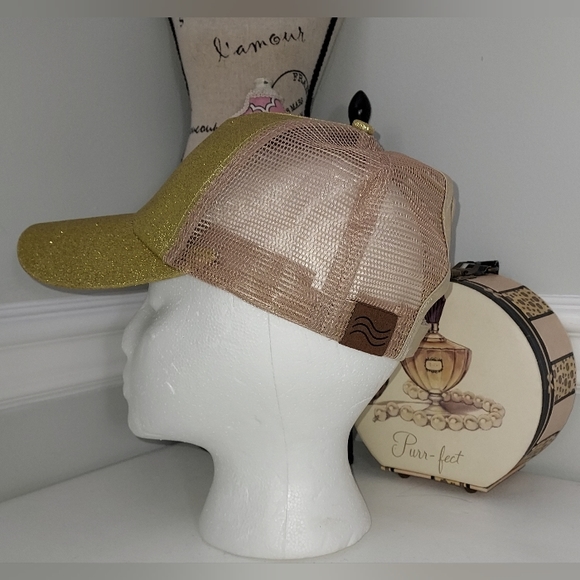 Gold Sparkley Baseball Cap with Ponytail Opening on Top NWOT - Picture 2 of 5